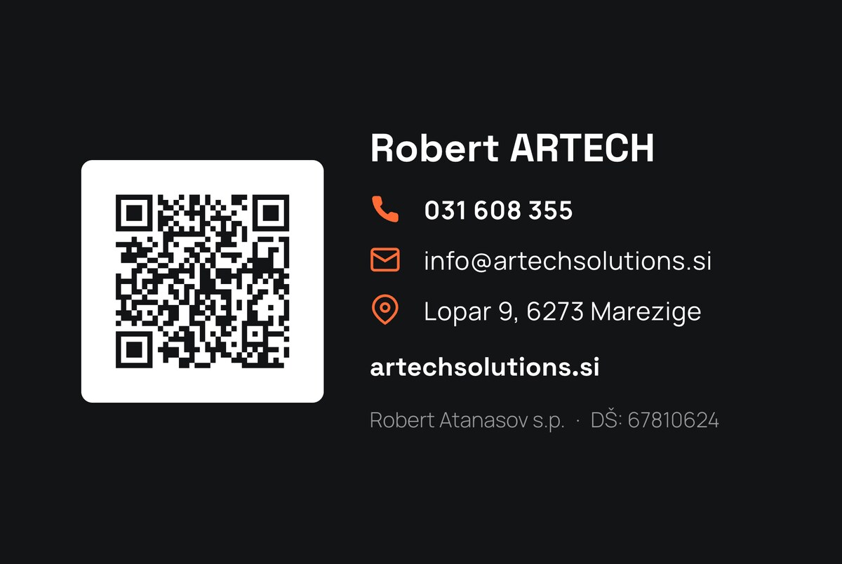 Artech Solutions, vizitka, hrbtna stran