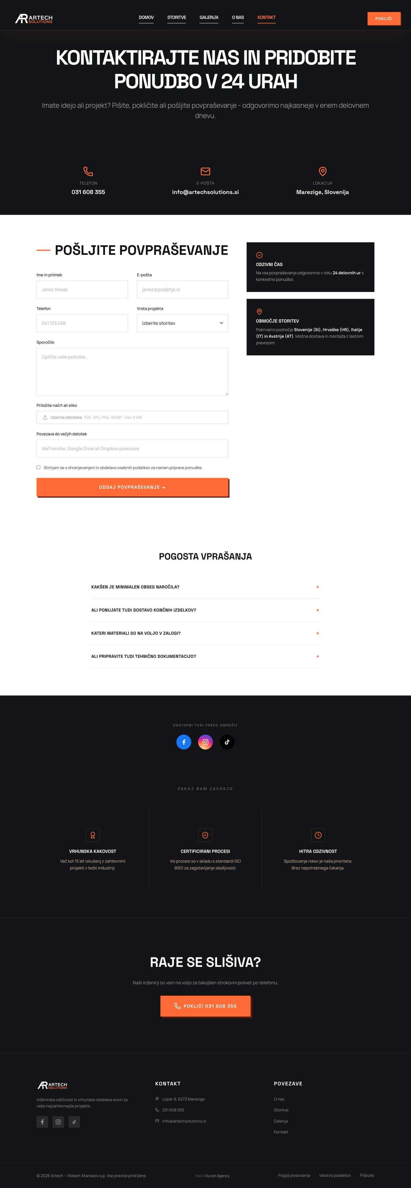 Stran Kontakt s povpraševalnim obrazcem