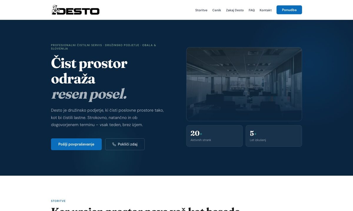 Desto — spletna stran za čistilni servis