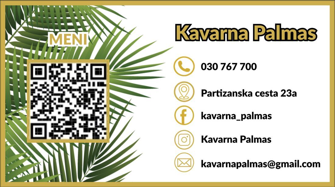 Kavarna Palmas, vizitka s QR kodo