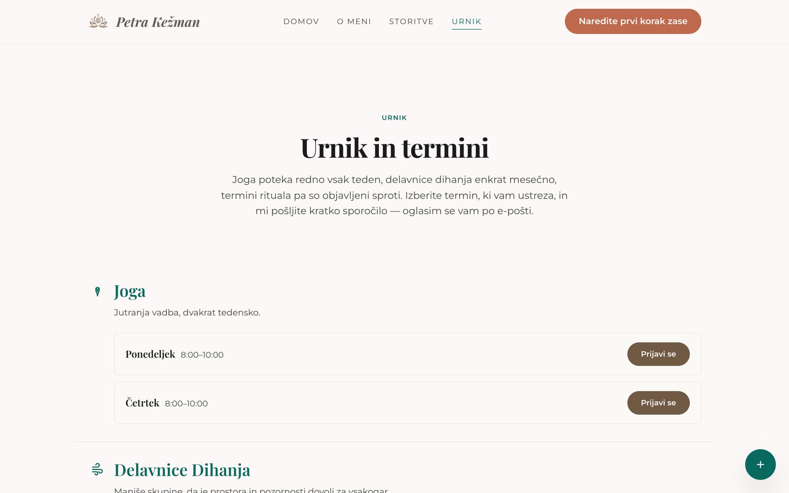 Petra Kežman, urnik s termini in prijavo