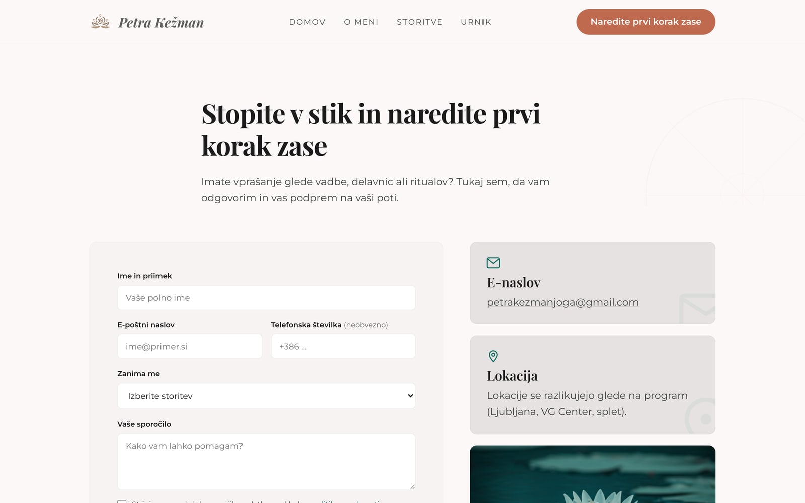 Petra Kežman, kontaktna stran z obrazcem