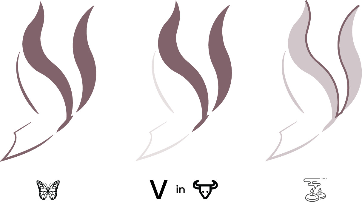 Venzy, razlaga simbolike logotipa: V, metuljček, rogovi